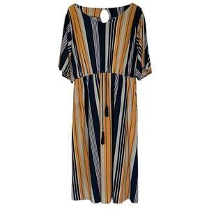 AZUL Moussy Oversized Dress Striped Midi Medium Wide Sleeve Jersey Lined Japan